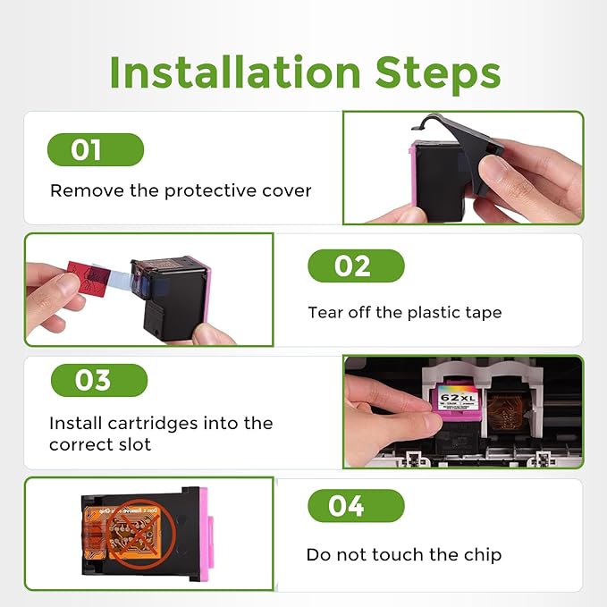 62XL Ink Cartridges Black and Color Replacement for HP 62 XL Hp62XL Cartridge for Envy 5660 7640 7645 5540 5549 OfficeJet 5745 5740 5741 8040 (2 Pack)-DeskLoop Office