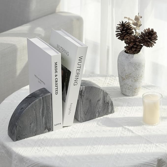 Karibiber Marble Bookend for Shelves, Non-Skid Bookends for Heavy Books - Image 7