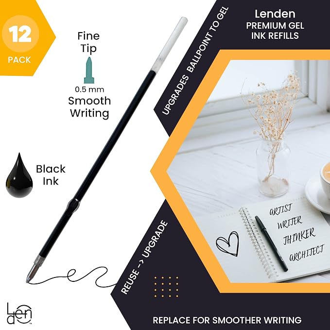 Pack of 12 Gel Ink Refill for Retractable Pens, Fine Tip Point 0.5mm, Fits - Image 2