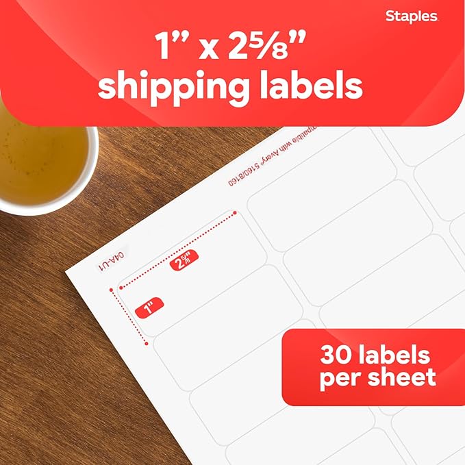 Staples 1" x 2-5/8" Address Labels, 500 Labels - Image 2