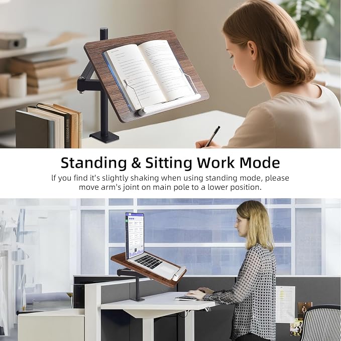 Adjustable Book Stand with Desk Clamp Mount, Wooden Reading Holder with Metal - Image 6