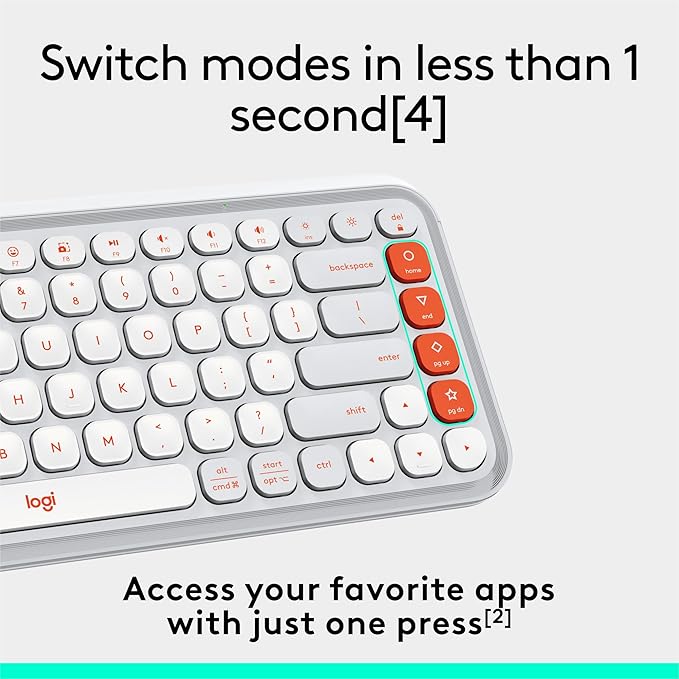 Logitech POP ICON Keys Wireless Bluetooth Keyboard, Comfortable Typing, Programmable Keys, Easy-Switch Between up to 3 Devices, for Laptop, Tablet, PC – Off White and Orange-DeskLoop Office