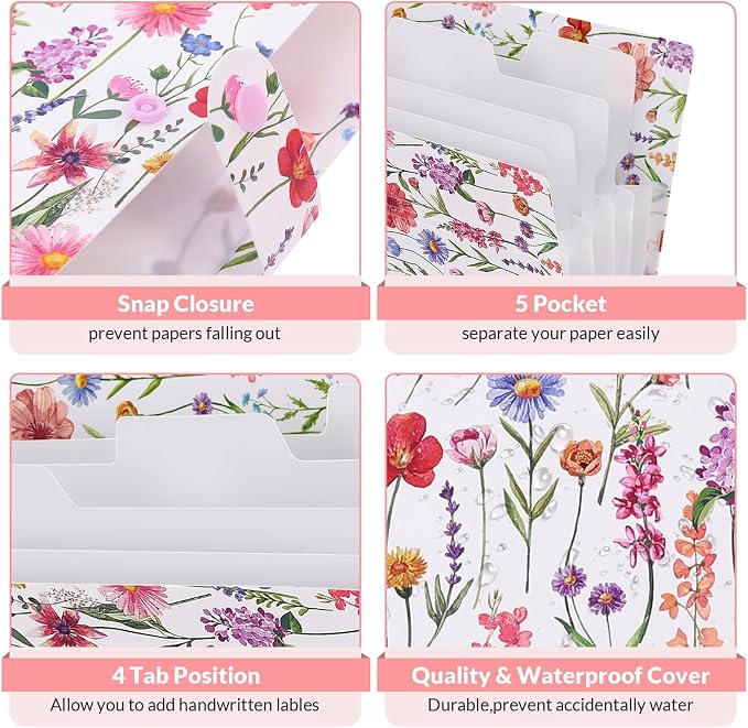 SKYDUE Accordion File Organizer, Floral Expanding File Folders - Image 4