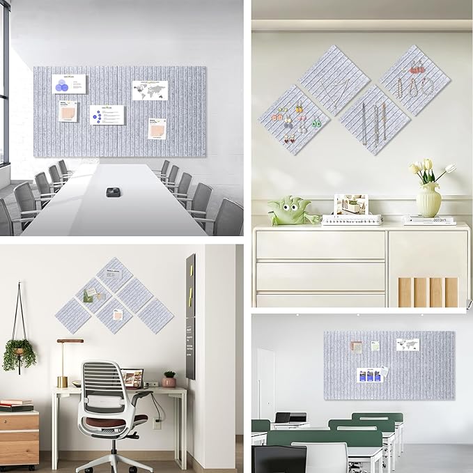 Large Cork Board for Office, 8 Pack Felt Wall Tiles with Slat Wall Paneling, Felt Bulletin Board Pin Board Cork Boards for Walls - Silver Gray-DeskLoop Office