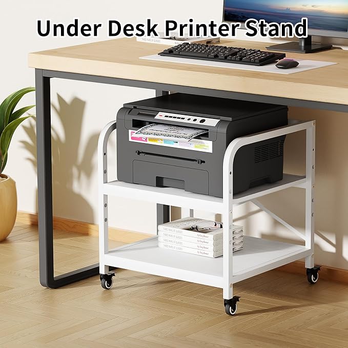 Vokumba 20 Inches Large White Printer Stand, 2-Tier Under Desk Printer Table - Image 2