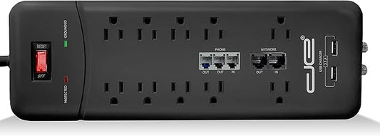 Digital Energy 10-Outlet Straight Plug 4050 Joules Heavy Duty Surge Protector Power Strip, 25 Foot Long Extension Cord, 15 AMP, 15 FT, Black-DeskLoop Office