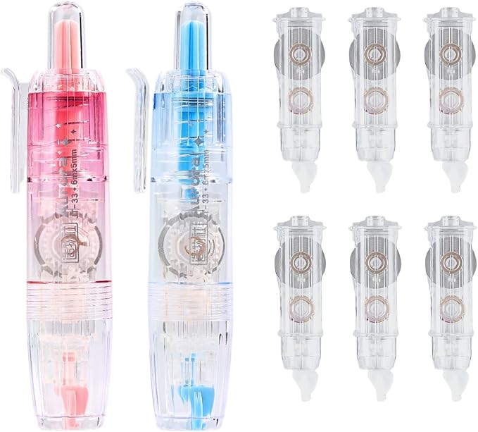 Refillable Correction Tape, 157 ft Total – 2 Pre-Filled Dispensers + 6 Snap-In by WISOPTUS