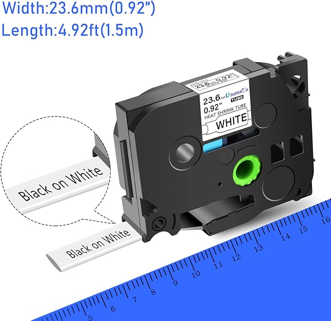USUPERINK 5PK Compatible for Ptouch HSe-251 HSe251 HS-251 HS251 23.6mm 1 inch Black on White Heat Shrink Tube Label Tape for PT-D600 E500 E500VP E550W PT-P700 PT-P750WVP Label Maker-DeskLoop Office