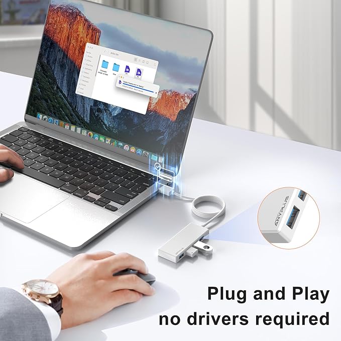 USB Hub, Multiport USB Splitter Adapter, 2 ft Long Cable USB 3.0 Hub, USB Extender for Laptop, PC, iMac, Surface Pro, MacBook, Mac Pro, Flash Drive, XPS, Mouse, HDD【White】-DeskLoop Office