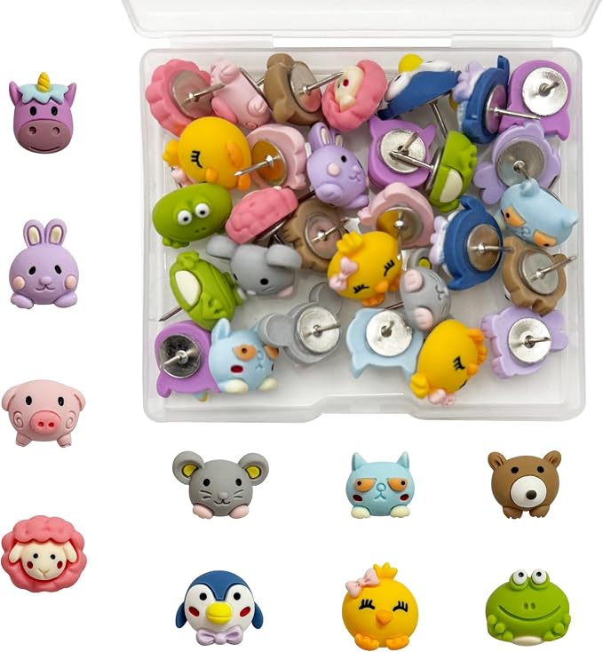 30 Pcs Animal Push Pins Decorative Push Pins Cute Animal Thumbtack by Kesvila