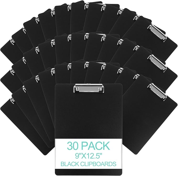MIVIDE 30 Pack Black Clipboards, Plastic Office Clipboard 12.4 x 8.9 Inch Size by MIVIDE