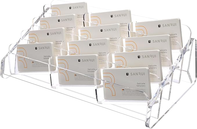 SANRUI Acrylic Business Card Holder for Desk, 4 Tier Clear Tilt Business Name Card Display Holders Stand Storage Organizer Fits720 Business Cards (Horizontal, 12-Slot)-DeskLoop Office