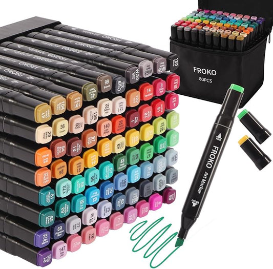 FROKO Alcohol Markers, 80 Colors Dual Tip Art Marker, Coloring Marker, markers by FROKO