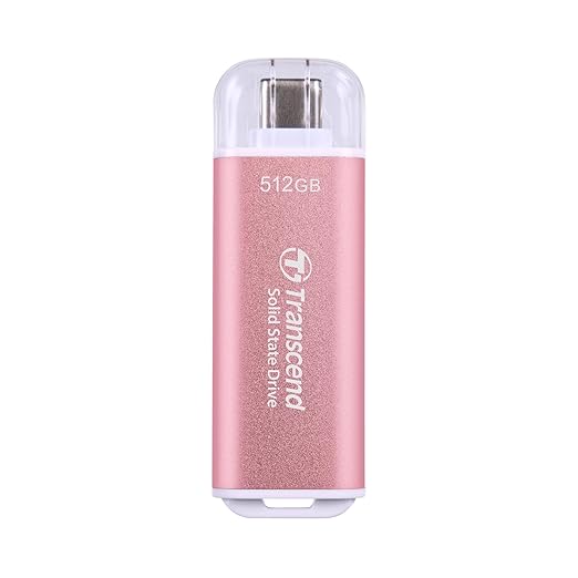 Transcend 512GB External SSD, USB 3.2 Gen2, Up to 1,050MB/s, Portable SSD with Type C, for Steam Deck, ROG Ally, MSI Claw, Windows & Mac, iPhone, iPad, Android, PS5, Xbox, Smart TV, Pink-DeskLoop Office