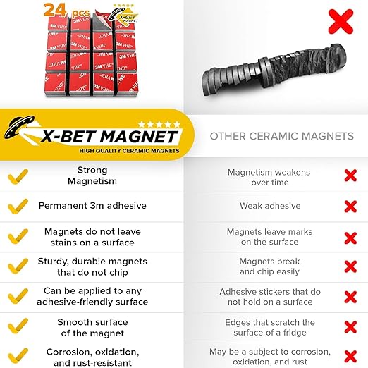 X-Bet Strong Magnets with Adhesive Backing - Heavy Duty Square Craft & Refrigerator Magnets, 1 inch 24pcs