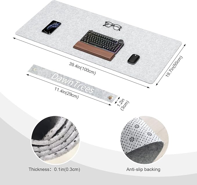 Large Felt Desk Mat, 39.4''x19.69'' Non-Slip Desk Pad Protector, Keyboard Mat - Image 2
