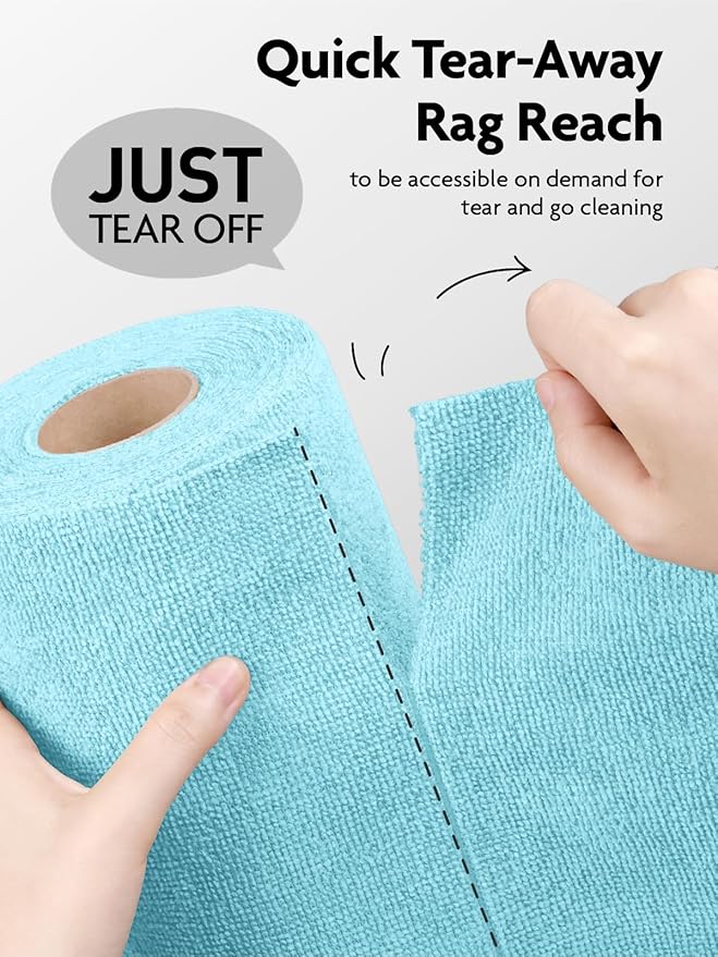 Fantasticlean Microfiber Cleaning Cloth Roll -60 Pack, Tear Away Microfiber Towels, 12" x 12", Reusable, Washable, Scratch Free, Ultra Absorbent Dish Rags for Car, Home, Garage or Shop (White & Blue)-DeskLoop Office