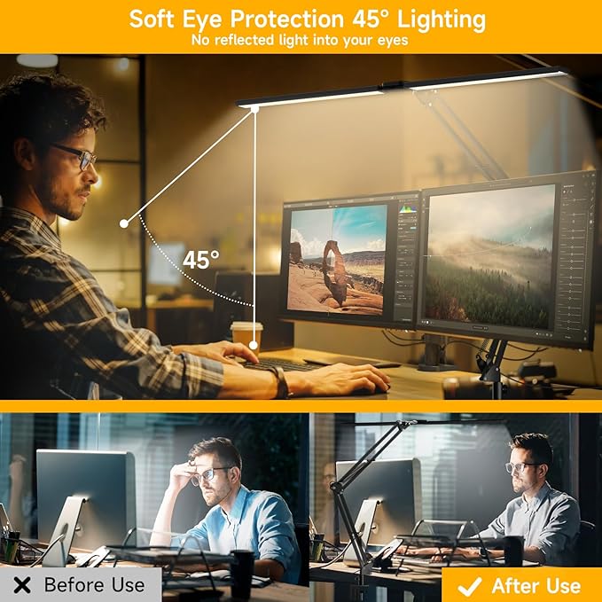 SKYLEO Led Desk Lamp for Home Office - 2400LM Ultra Bright Desk Light -Eye Caring Desk Lamp with Clamp - Adjustable Office Lamp with Remote Control- Easy Installation - 24W Black-DeskLoop Office