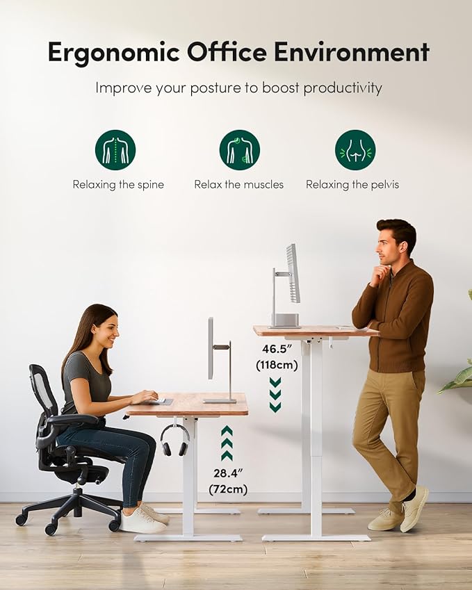 FEZIBO One-Piece Standing Desk Adjustable Height Stand up Home Office Desk, 32x24 Inch Electric Standing Computer Desk, with 4 Memory Presets, Fixable casters, Light Rustic-DeskLoop Office