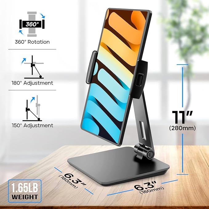 ROADOM Tablet Stand, Adjustable 360° Swivel Bracket, 180° Tiltable Clamp - Image 5