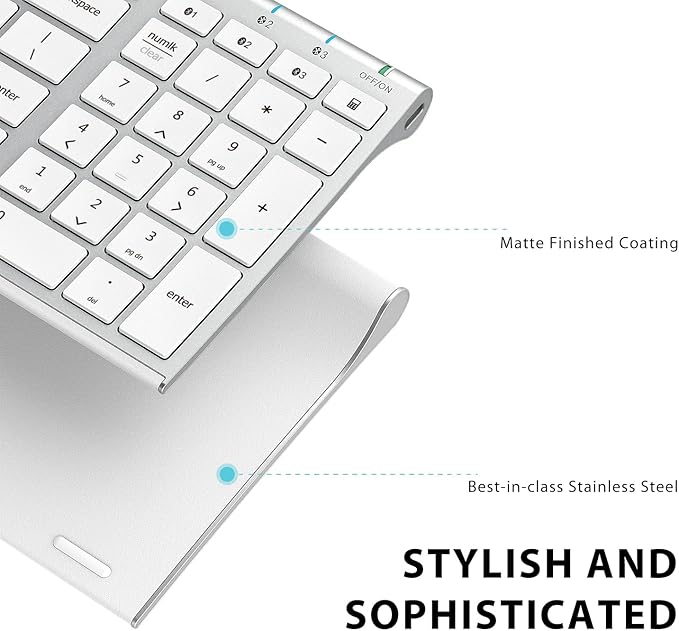 iClever BK10 Bluetooth Keyboard, Universal Bluetooth 5.1 Wireless Keyboard with Number Pad, Ergonomic Design, Multi-Device Compatibility, Stable Connection for Mac, iPad, iPhone, Android, Windows-DeskLoop Office