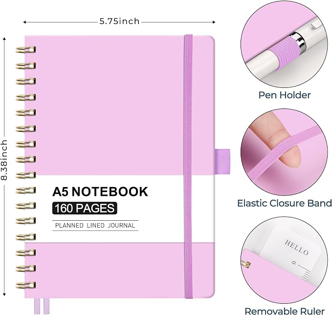 AHGXG Spiral Journal Notebook, 160 Lined Pages, A5 Medium Size, - Image 5