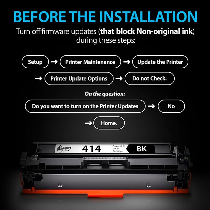 Smart Ink Compatible 414A Toner Cartridge Replacement for HP 414 A with Built-in Chip (2 Black Pack) to use with Color Laserjet Pro MFP M479fdw M479fdn M479fdw M454dw M454dn-DeskLoop Office