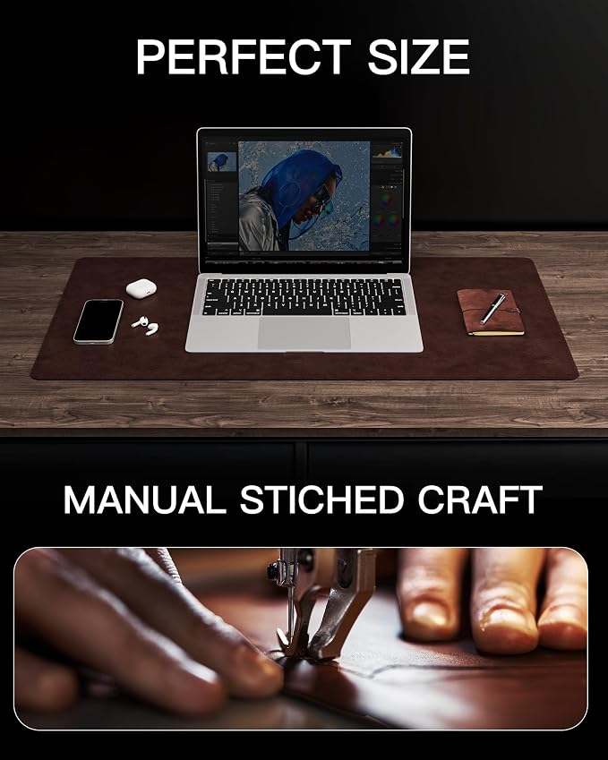 YSAGi Genuine Leather Desk Mat, 35.4"X17" Office Desk Pad, Thick Premium Table - Image 6
