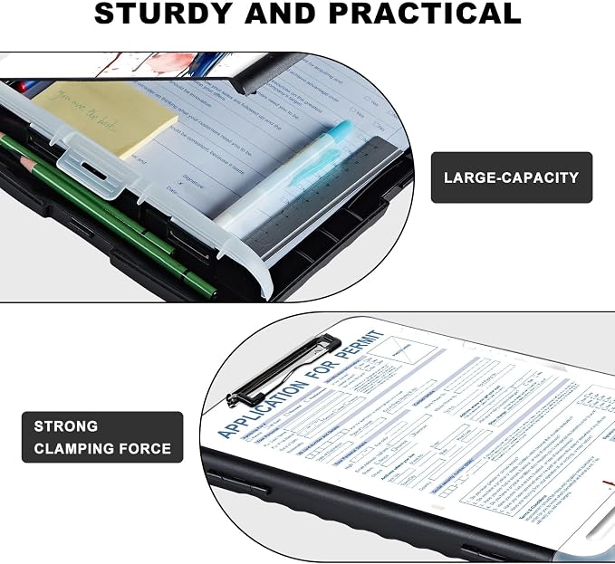 Clipboard with Storage, Heavy Duty Plastic Storage Clipboard with Low Profile - Image 3