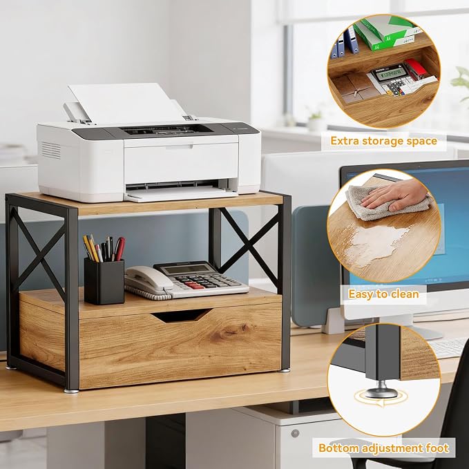 IBUYKE 2 Tier Desktop Printer Stand, Wooden Printer Stand - Image 2