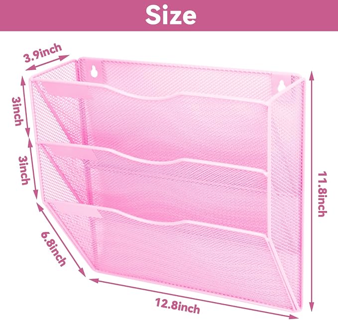3 Pockets Mesh Wall File Holder Organizer Office Hanging File Folder Magazine - Image 2