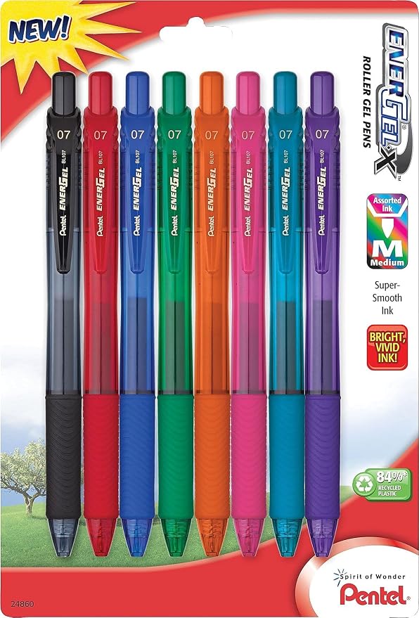 Pentel EnerGel-X Colors Retractable Liquid Gel Pen, Metal Tip, 8 Pack - Image 2