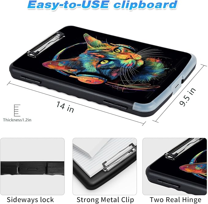 Clipboard with Storage, High Capacity Headset Cat Storage Clipboard 9.5x14 with - Image 3