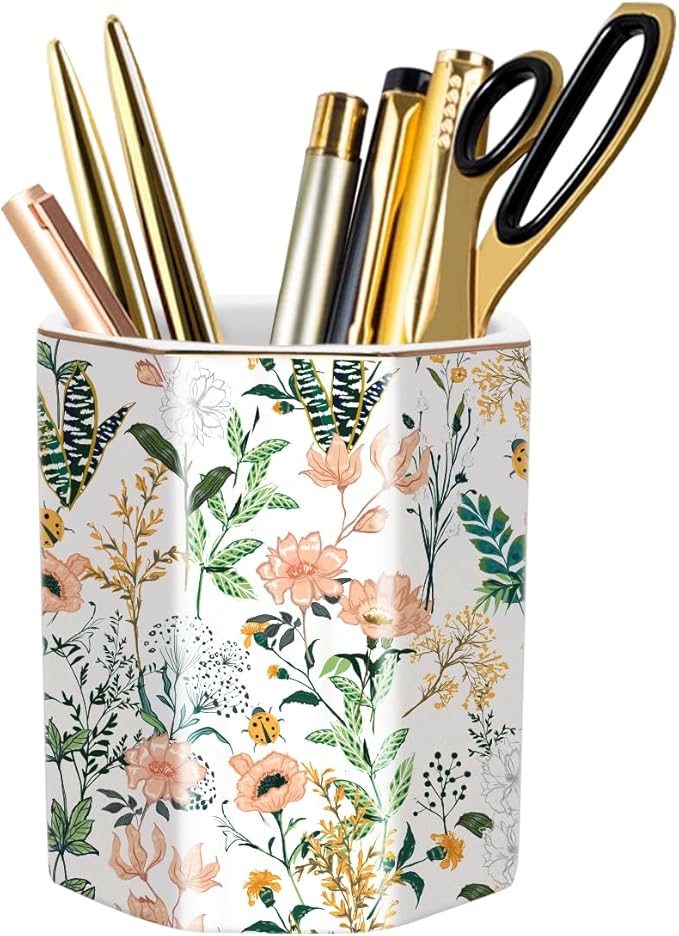 Cute Ceramic Pen Holder for Desk, Pencil Cup Pot, Makeup Brush Holders by WAVEYU