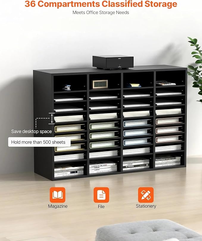VEVOR Wood Literature Organizer, 36 Compartments, Mailboxes Slot - Image 6