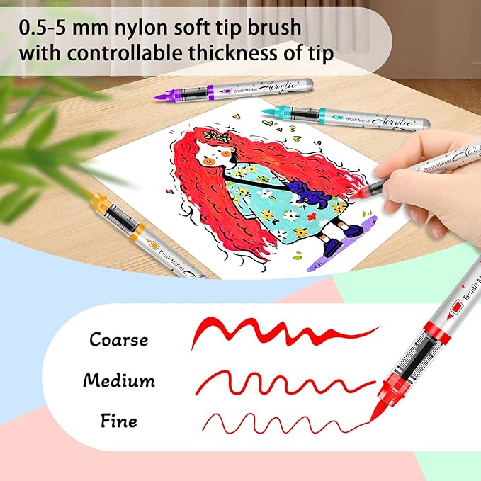 Betem Paint Markers Acrylic Paint Pens, 24 Colors Brush Tip Water Based Markers with Direct Ink System, Permanent Marker Colored Pens, Art Supplies for Rock Painting, Wood, Fabric, DIY Crafts Gift-DeskLoop Office