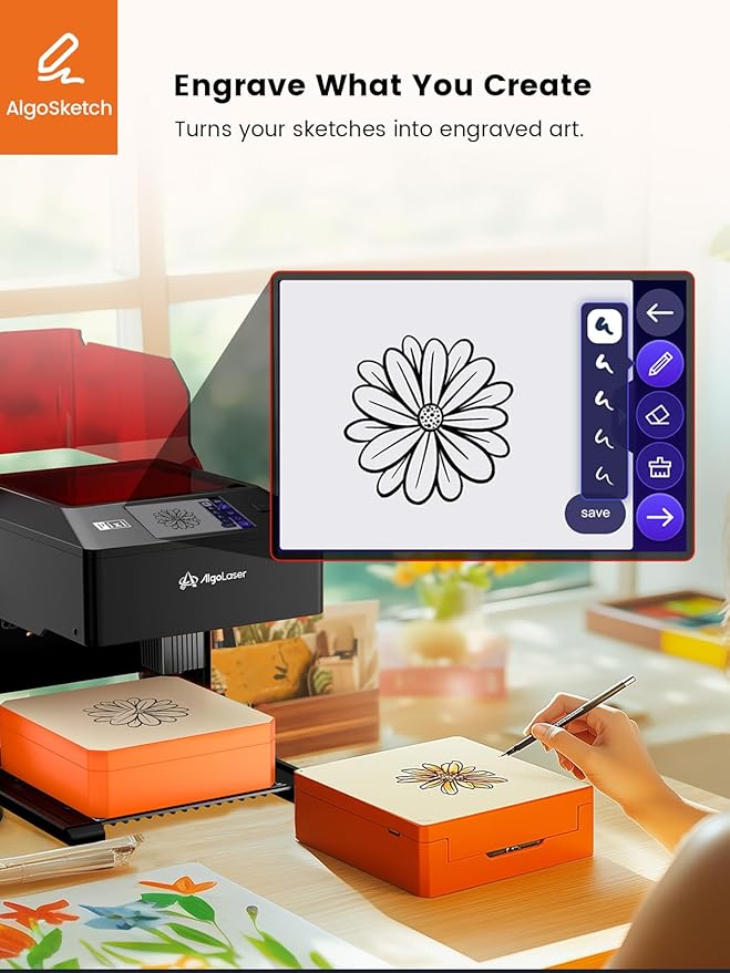 AlgoLaser 5W Smart Laser Engraver Machine: Portable Laser Engraver with 3.5" Touchscreen & 2.0 AlgoOS System - Hand Draw/Wireless Transmission/SD Card/Offline - Laser Engraving for Wood, Leather-DeskLoop Office
