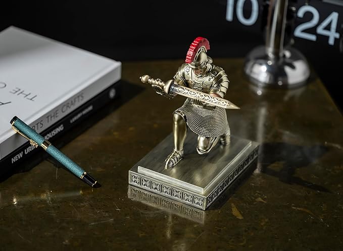 Roman Praetorian Warrior Knight Pen Holder Desk Ornament Resin Pencil Holder Desk Accessories and Organizer for Office with a Letter Opener (Bronze)-DeskLoop Office