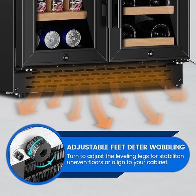 24 Inch Wine and Beverage Refrigerator Under Counter, Dual Zone Black Beverage Fridge with Glass Door&Lock,20 Bottles & 88 Cans Wine and Beverage Cooler, Freestanding Mini Fridge for Bedroom Home-DeskLoop Office