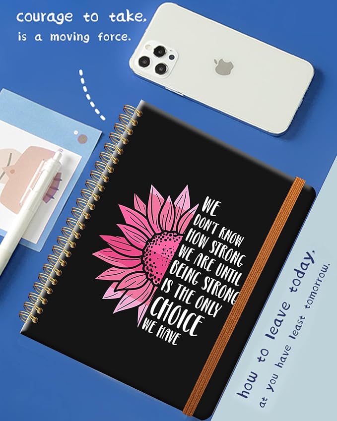 Ruled Spiral Writing Notebook,A5 Hardcover Lined College Journal for Women Lady Girl,Strong Twin-Wire Binding with Premium Paper,8.4" X 6",Perfect for School,Office,Home Gifts(Sunflower Breast Cancer)-DeskLoop Office