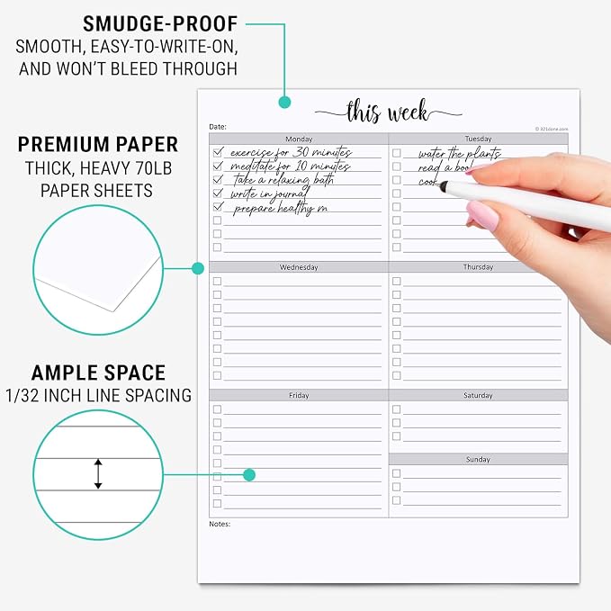 321Done Weekly Checklist Notepad, 8.5x11 Large Letter-Size Pad - Image 3