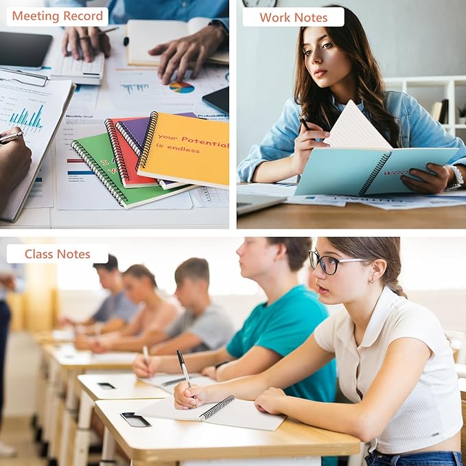 Fuutreo 12 Pcs Spiral Notebook for Work A5 8.3 x 5.7 Inch College Ruled Spiral Journal Notebook Kraft Cover Ruled Paper, 12 Color, 60 Sheets, 120 Pages for Office School (Innovative)-DeskLoop Office