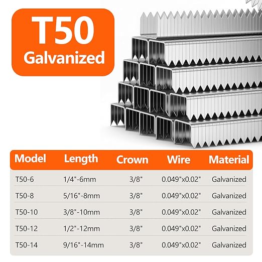 Heavy Duty T50 1/2- inch Length Staples 1420-Count, 3/8 Crown 20 Gauge Beveled - Image 2
