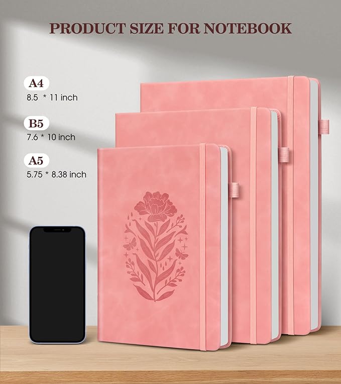 Lined Journal Notebook for Women, A5 Pink Hardcover Leather Journals for Writing - Image 3