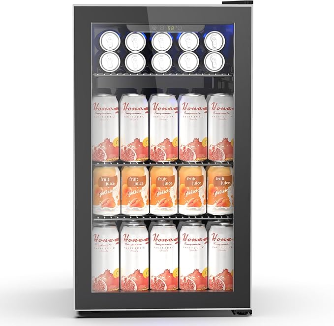 26 Bottle Wine Cooler 130 Can Beverage Refrigerator, Small Freestanding Cabinet Wine Cellar with 40℉-61℉ Temperature Control Glass Door, Black-DeskLoop Office