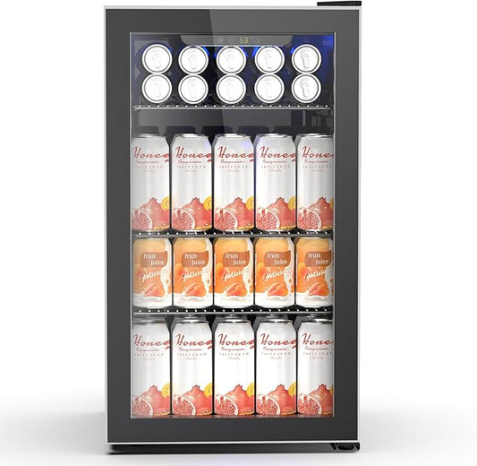 26 Bottle Wine Cooler 130 Can Beverage Refrigerator, Small Freestanding Cabinet Wine Cellar with 40℉-61℉ Temperature Control Glass Door, Black-DeskLoop Office