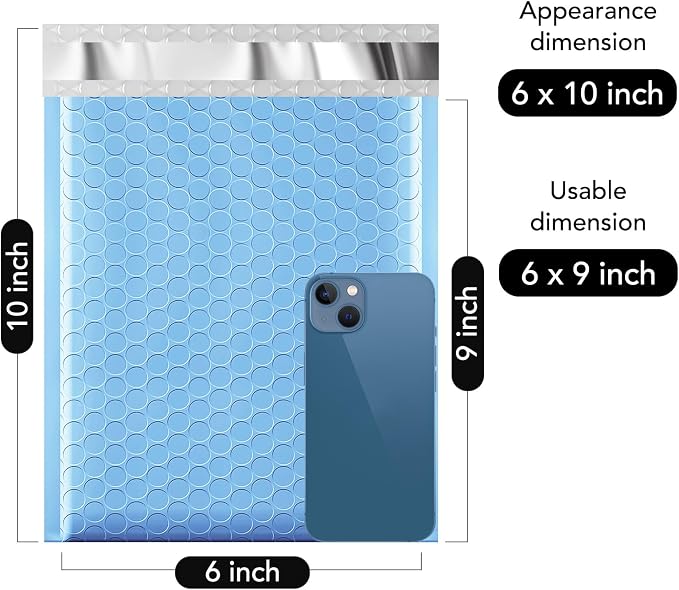 Fuxury Bubble Mailer 6x10" 600 Pack Light Blue, Self-Seal Adhesive Packaging - Image 2