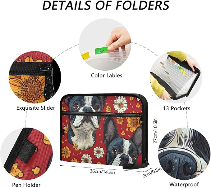 Purple Butterfly Grass Boston Terrier Dog Daisy Expanding File Folder Accordion - Image 4