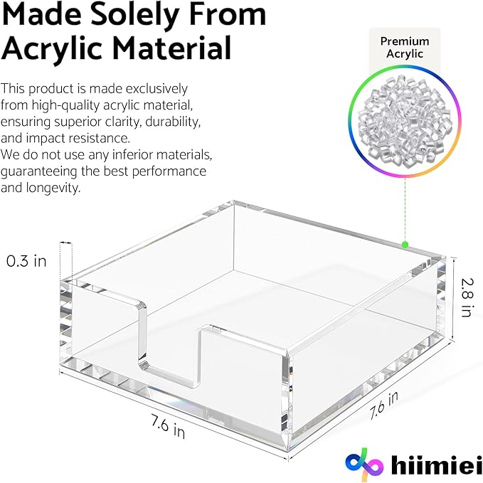 HIIMIEI Acrylic Napkin Holder for Table: Square Cocktail Napkin Dispenser, Flat Guest Towel Holder Tray, Disposable Hand Towel for Bathroom, Kitchen, Bar, Dinner, Party（Clear）-DeskLoop Office