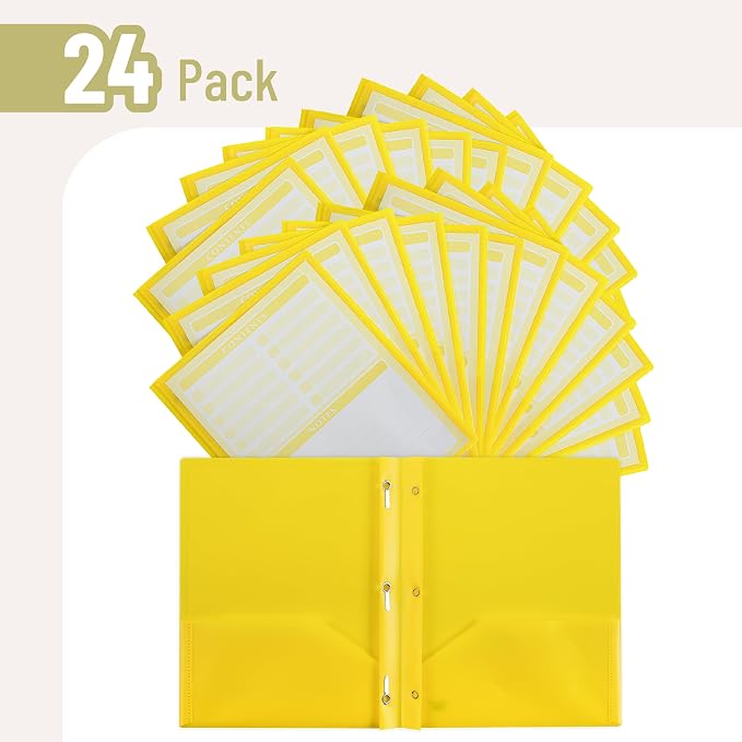 Mr. Pen- Plastic Folders with Pockets and Prongs, 24 Pack, Letter Size | Yellow - Image 2